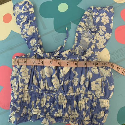 Yumi Kim Kary Keyhole Crop Top - Floral - Blue White - M