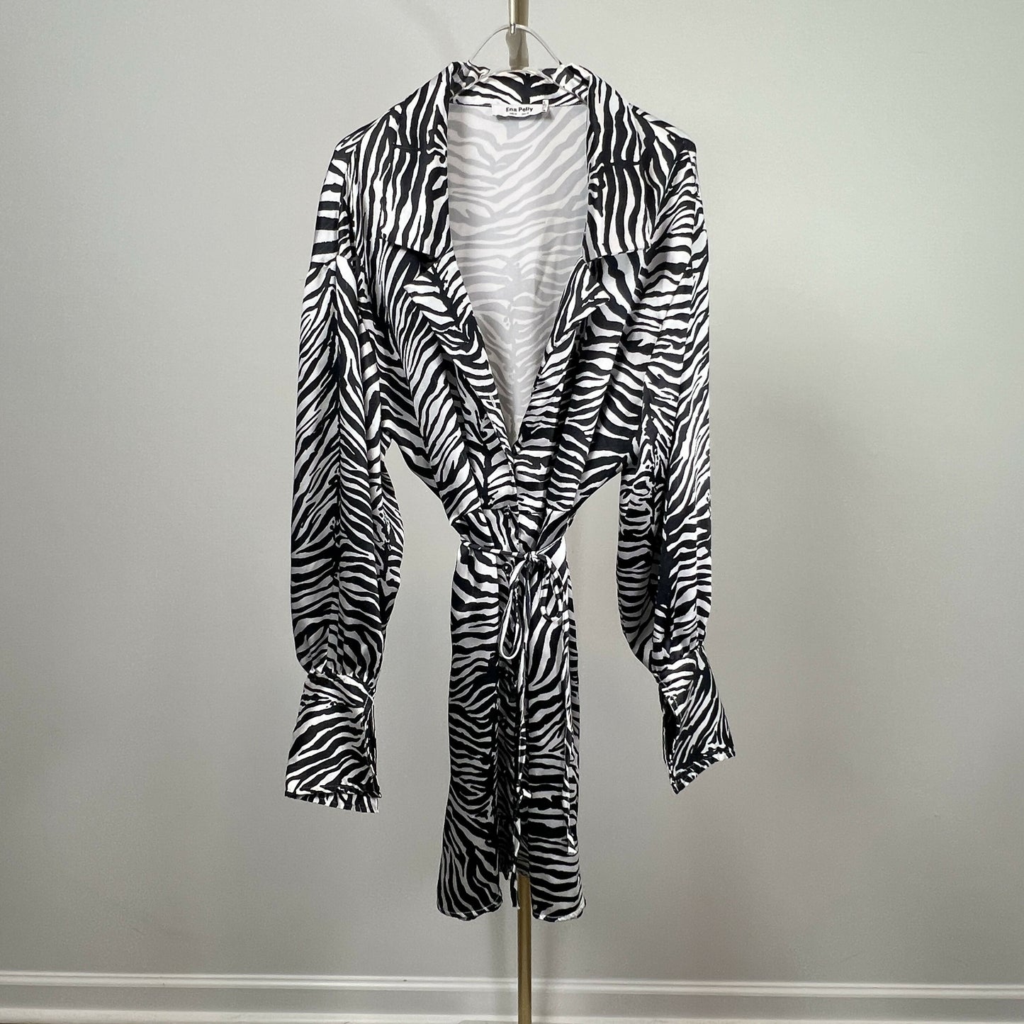 Ena Pelly Ashleigh Long Sleeve Shirt Mini Dress Animal Black Multi/Zebra Print/Size 10