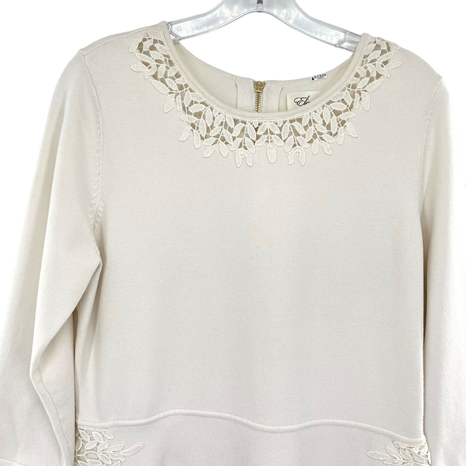 Eliza J Ivory Lace Overlay Sweater Dress Long Sleeve Knee Length
