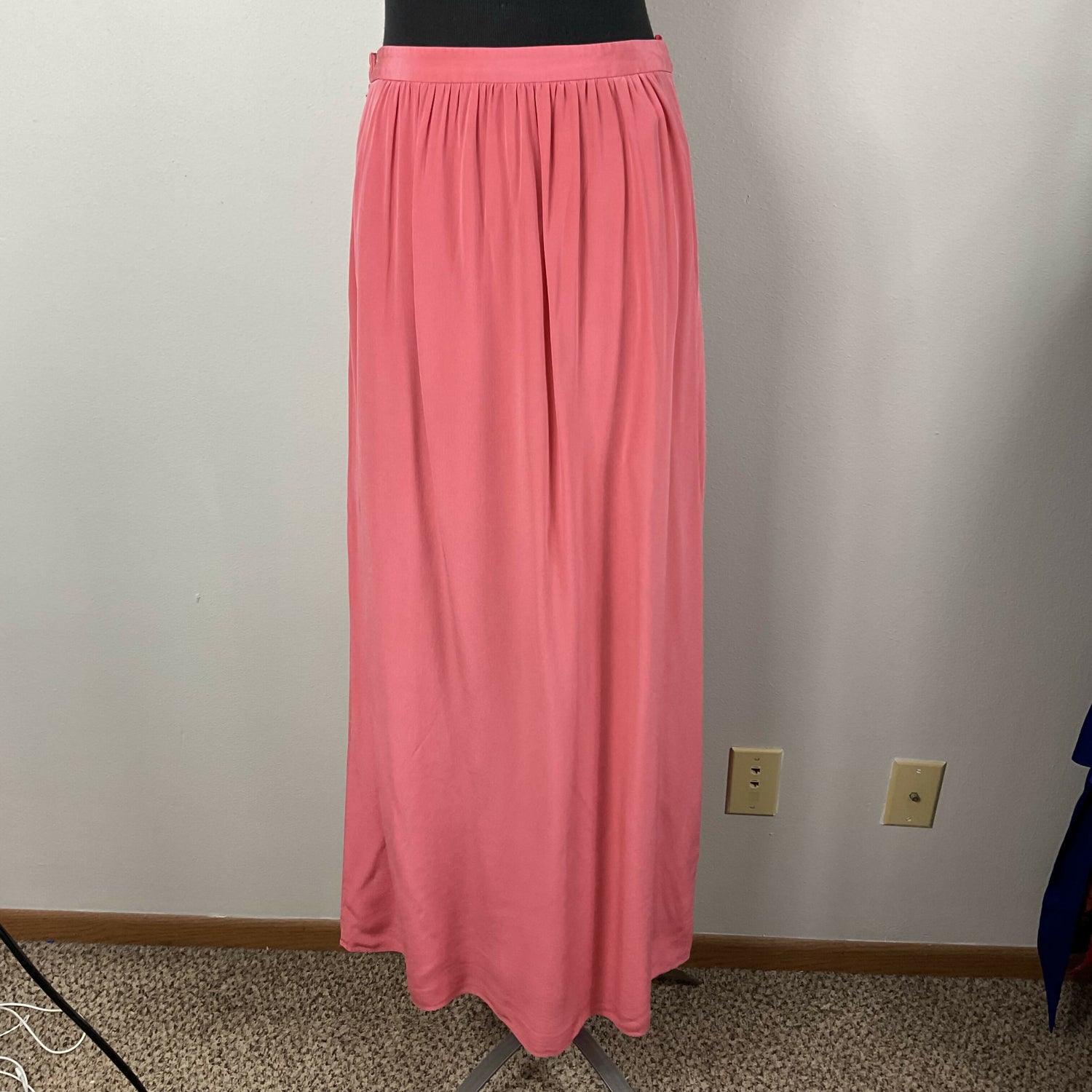 Tibi Pleated Silk Maxi Skirt - Coral Pink - 8