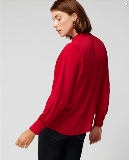 Farinaz Taghavi Long Sleeve Gathered V-Neck Blouse - /Red - XL