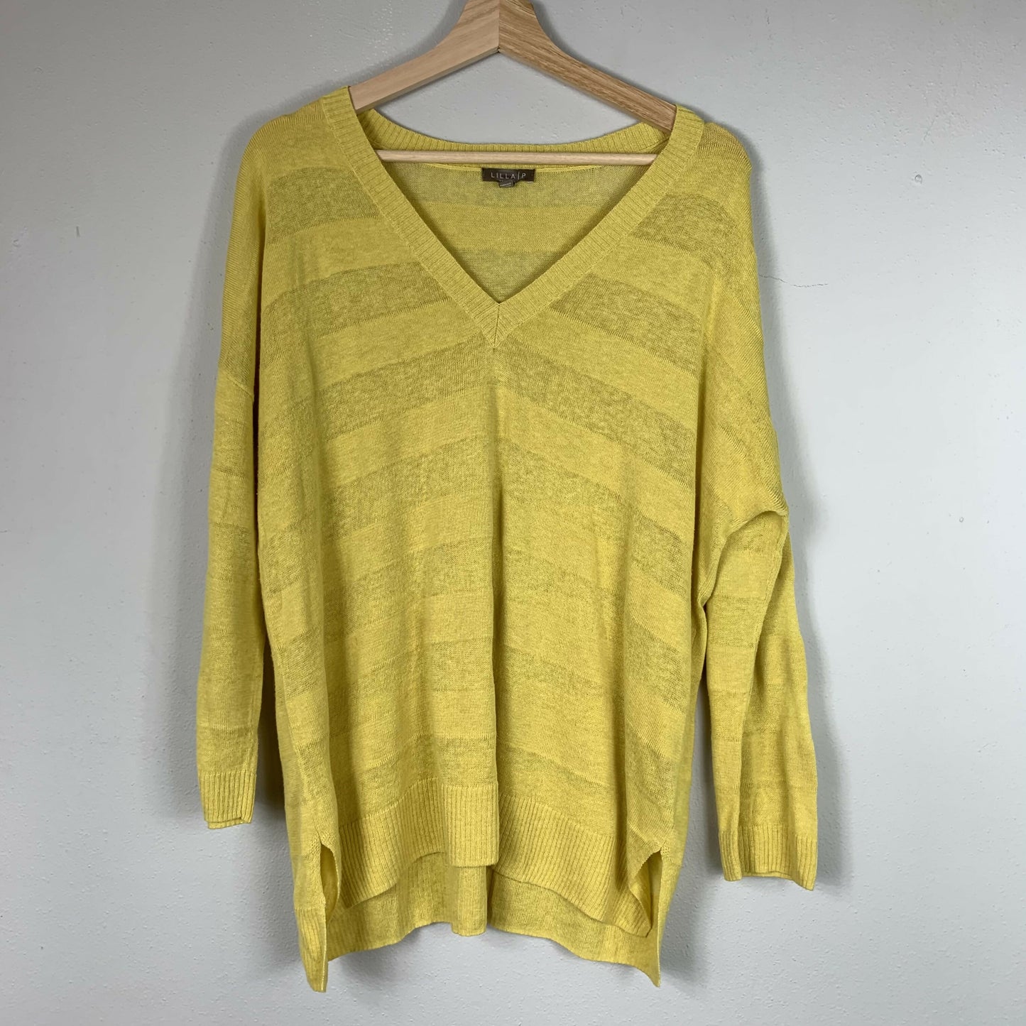 Lilla P Relaxed V-Neck Tunic Sweater - Stripes - Yellow- L