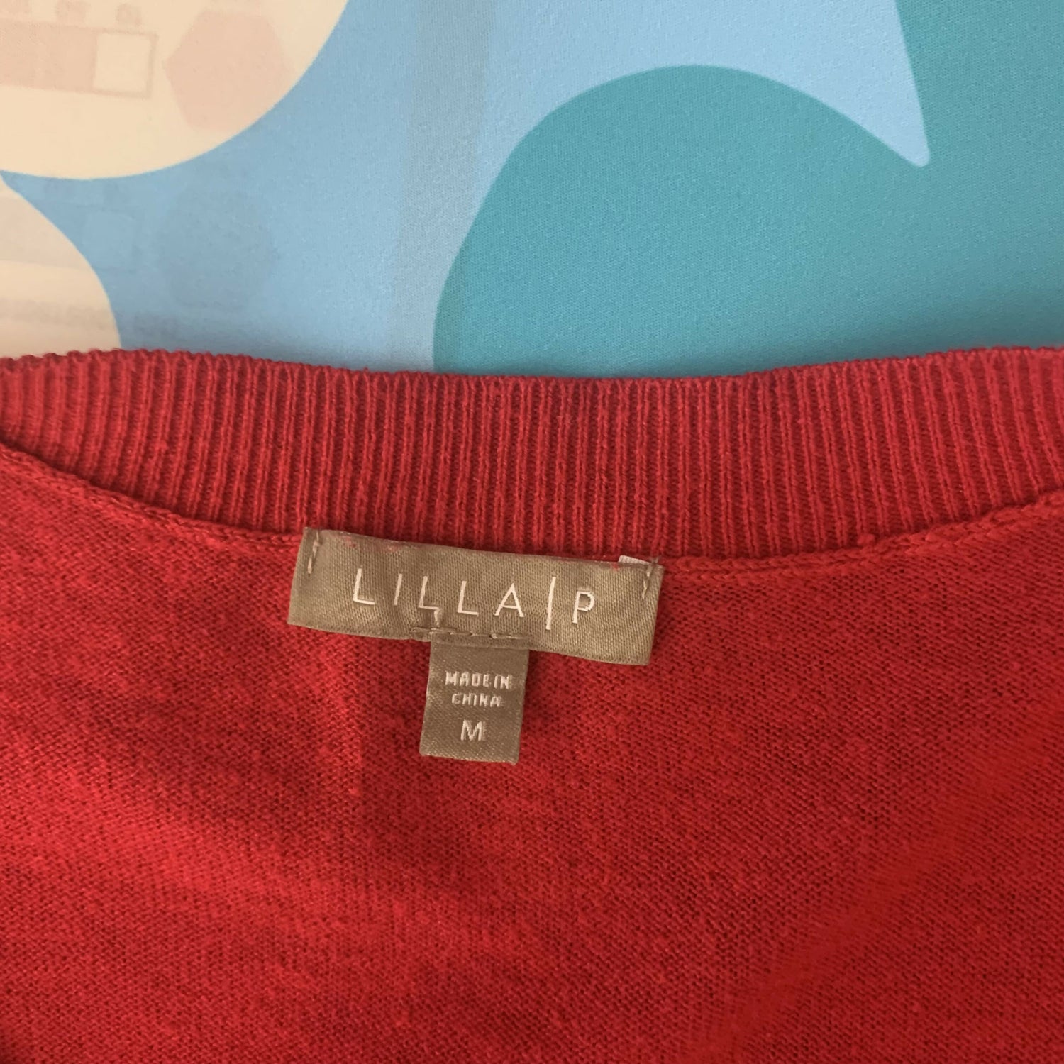 Lilla P 3/4 Puff Sleeve V-Neck Sweater - Red - M