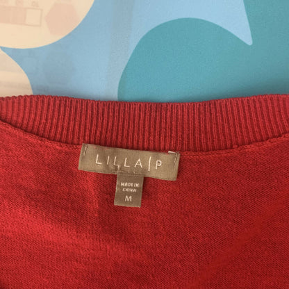 Lilla P 3/4 Puff Sleeve V-Neck Sweater - Red - M