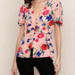 Yumi Kim Short Elastic Sleeve Button Front Blouse - Floral - Pink Multi/Sunnyside Pink (Silk Blend) - L