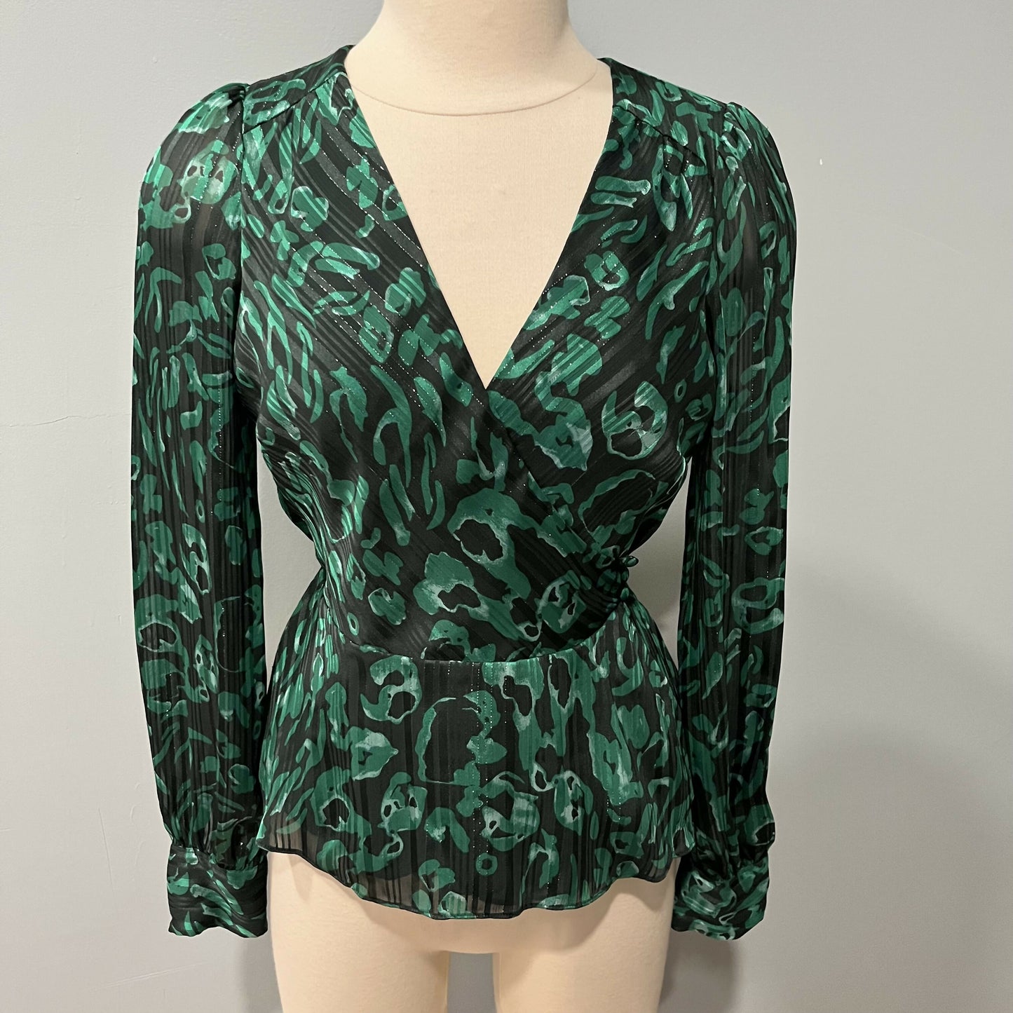 Ali & Jay V-neck Balloon Sleeve Blouse - Multi - Green/Pine PIN - S