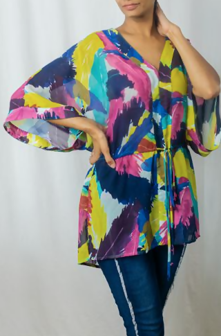 Milly Sheer Splitneck Tunic - Abstract - Multi - M