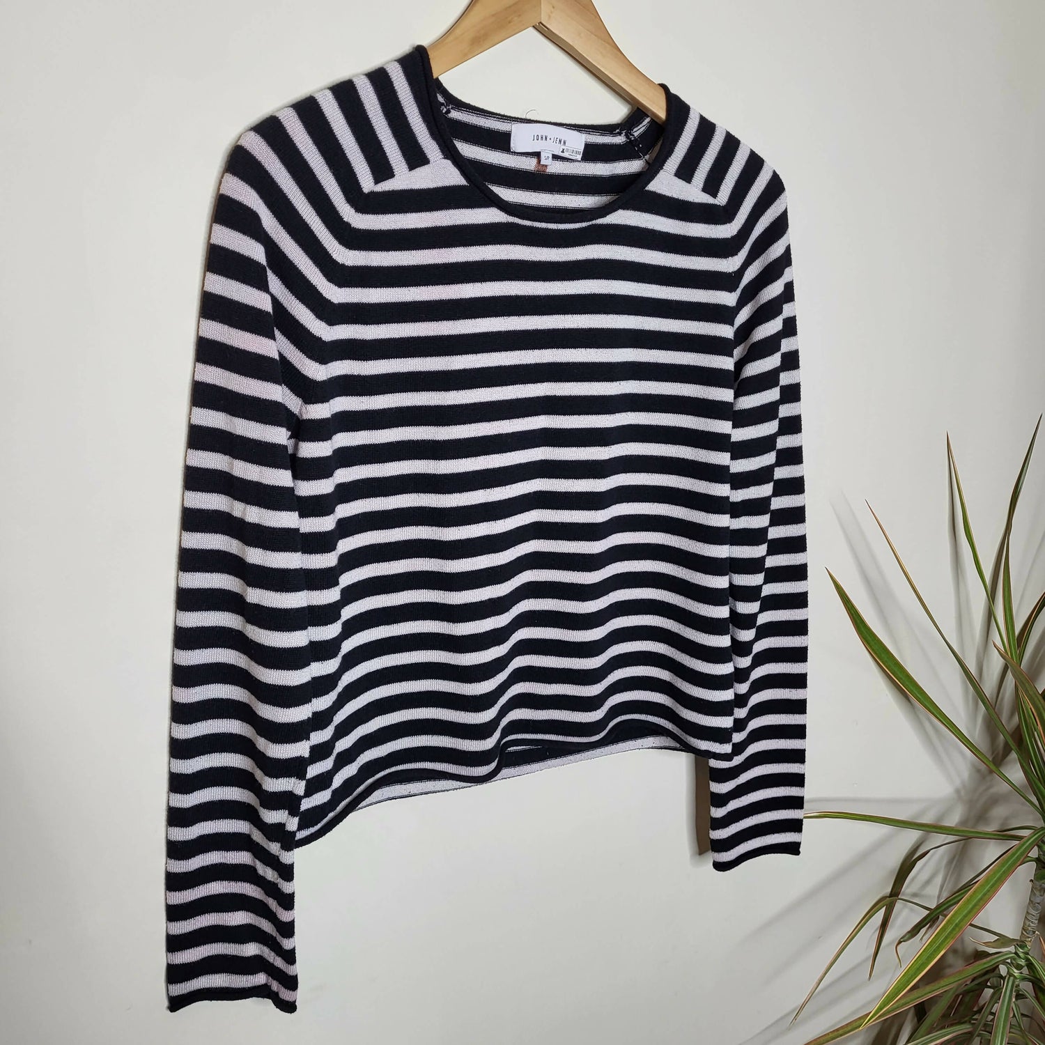 John &amp; Jenn Crew Neck Long Sleeve Striped Sweater - Stripes - Black Multi