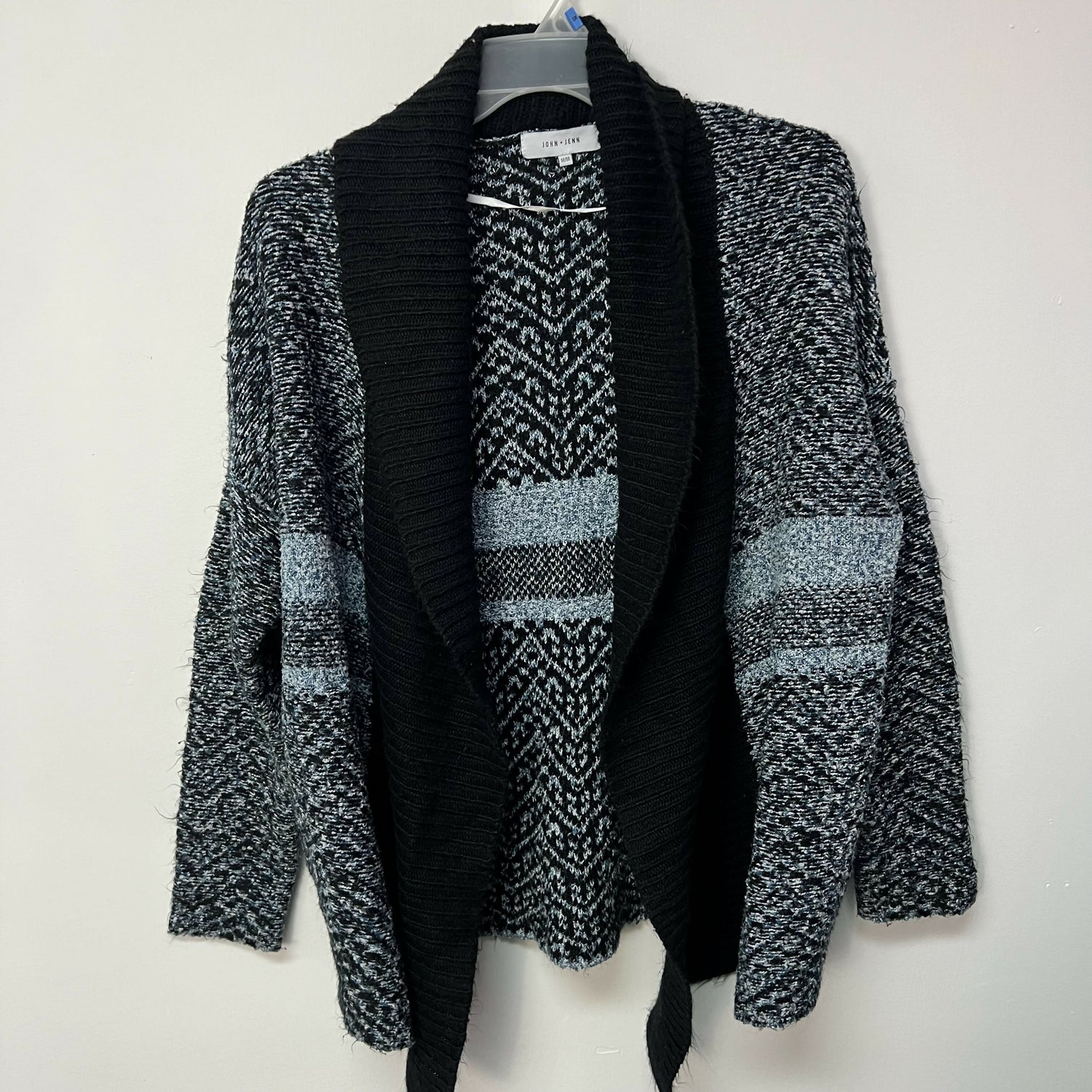 John &amp; Jenn Intarsia Open Front Cardigan - Blue Multi - M
