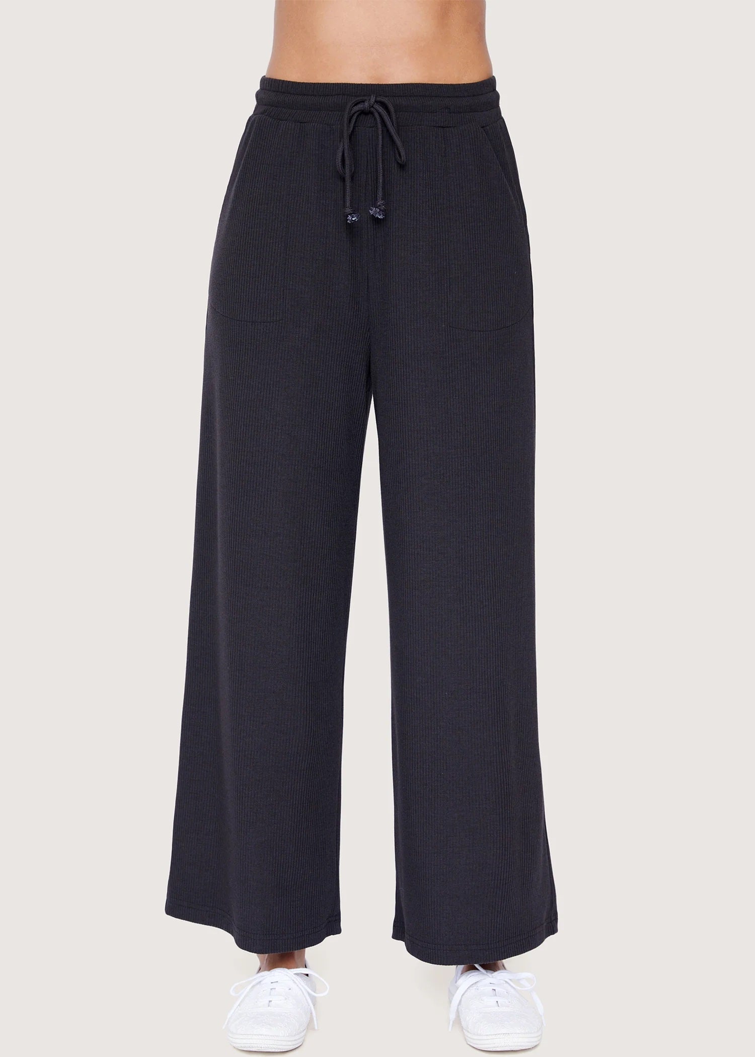 Lost + Wander Bitter Sweet Ribbed Wide Leg Pant - Black - L