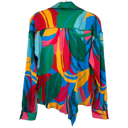 Hutch Tropical Print V-Neck Tie-Front Blouse XS Long Sleeve Multicolor