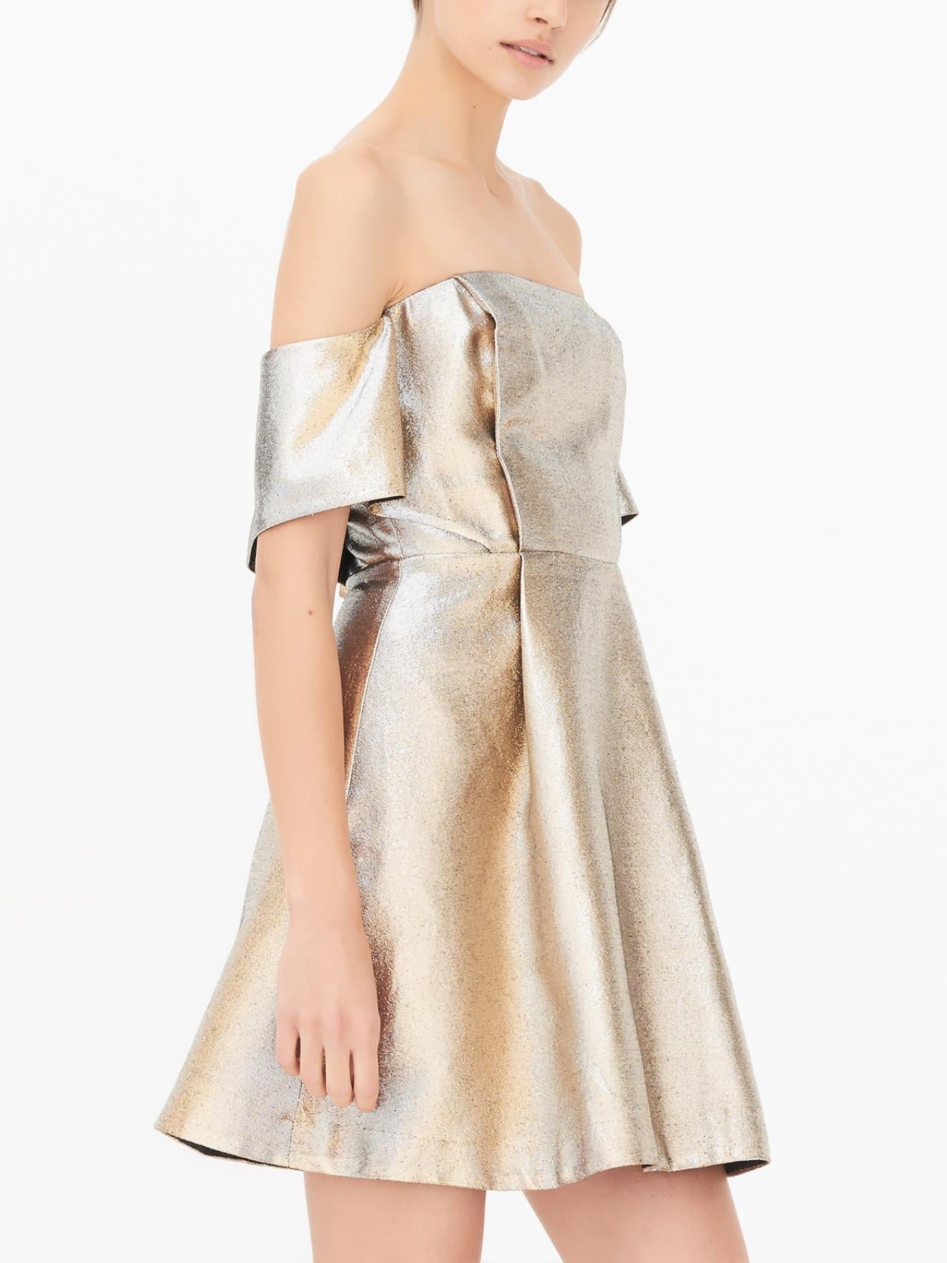 Sandro Metallic Off-the-Shoulder A-line Mini Dress - Gold