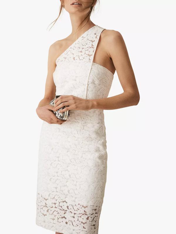 Reiss Sophia-One Shoulder Dress - White - 6