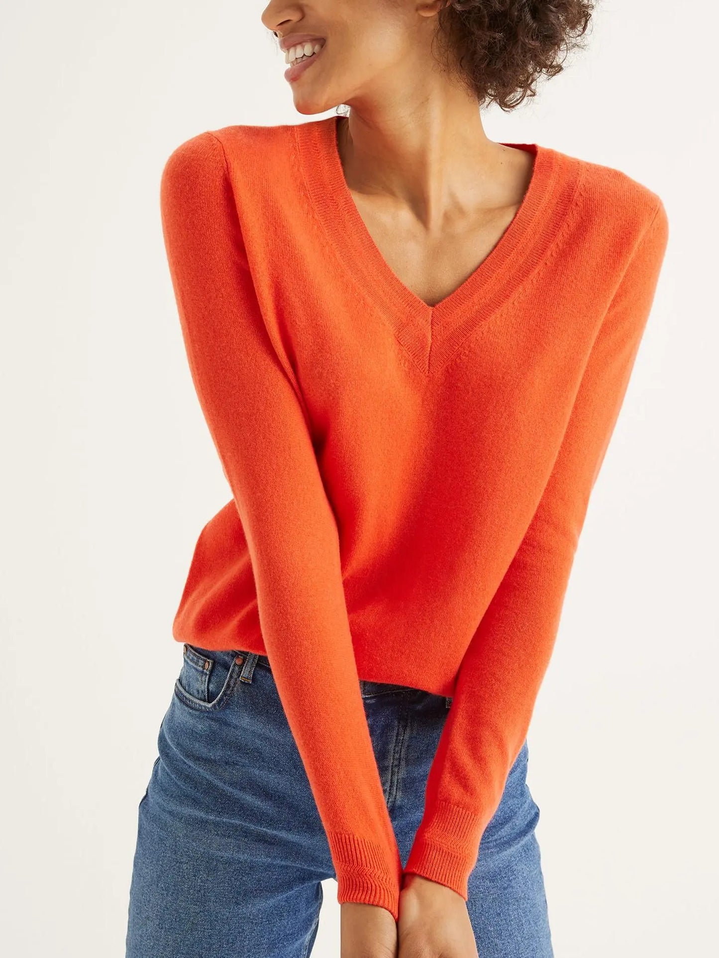 Boden Long Sleeve V-Neck Cashmere Sweater - /Orange