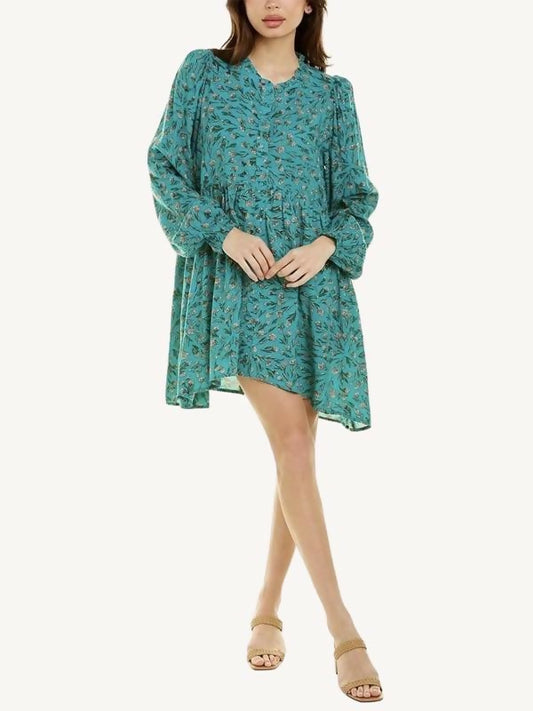 XIX Palms Long Sleeve Noosa Play Dress - Floral - Blue /Teal Multi/L