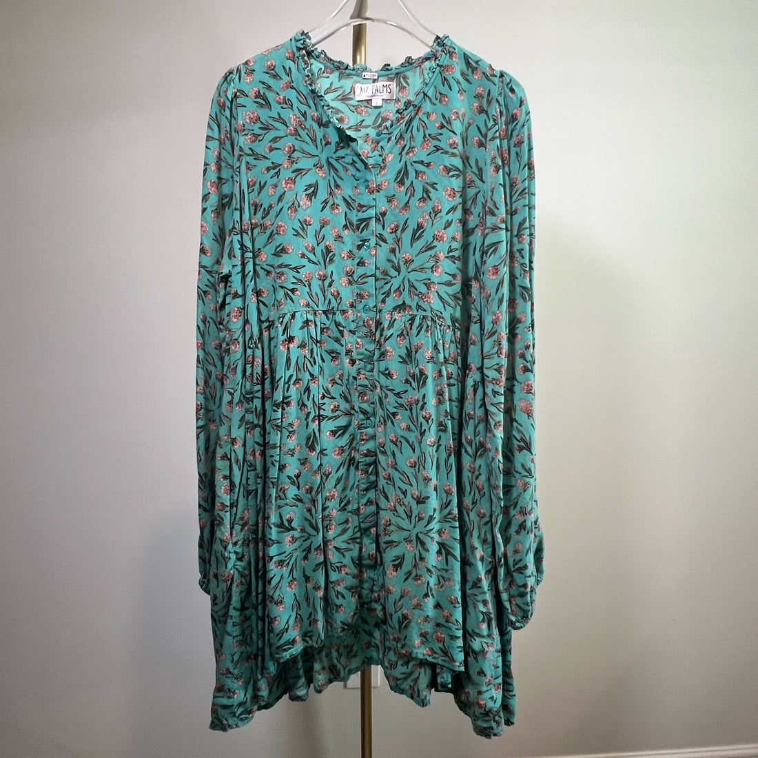 XIX Palms Long Sleeve Noosa Play Dress - Floral - Blue /Teal Multi/L