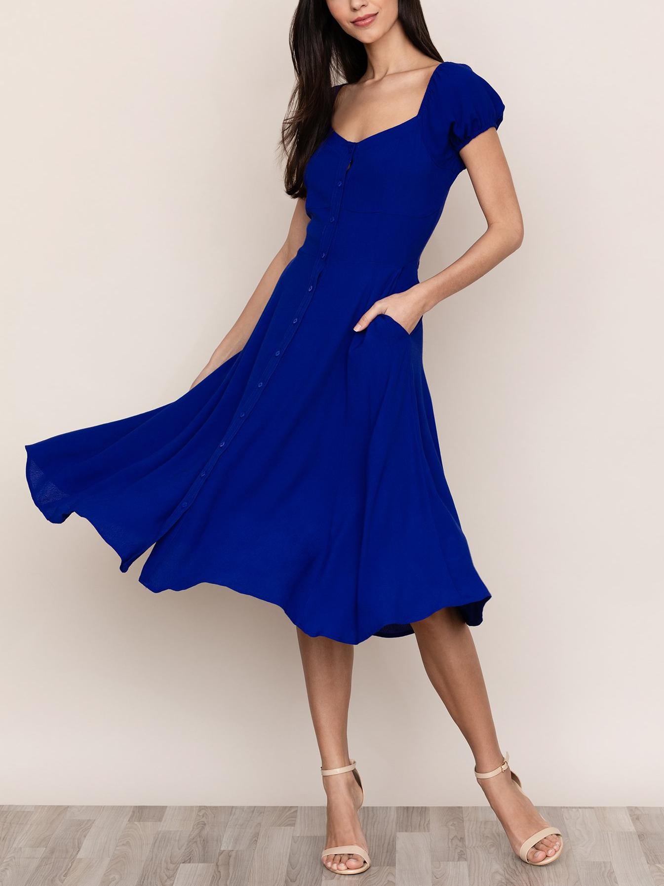 Yumi Kim Short Sleeve Button Front Midi Dress - /Blue - M