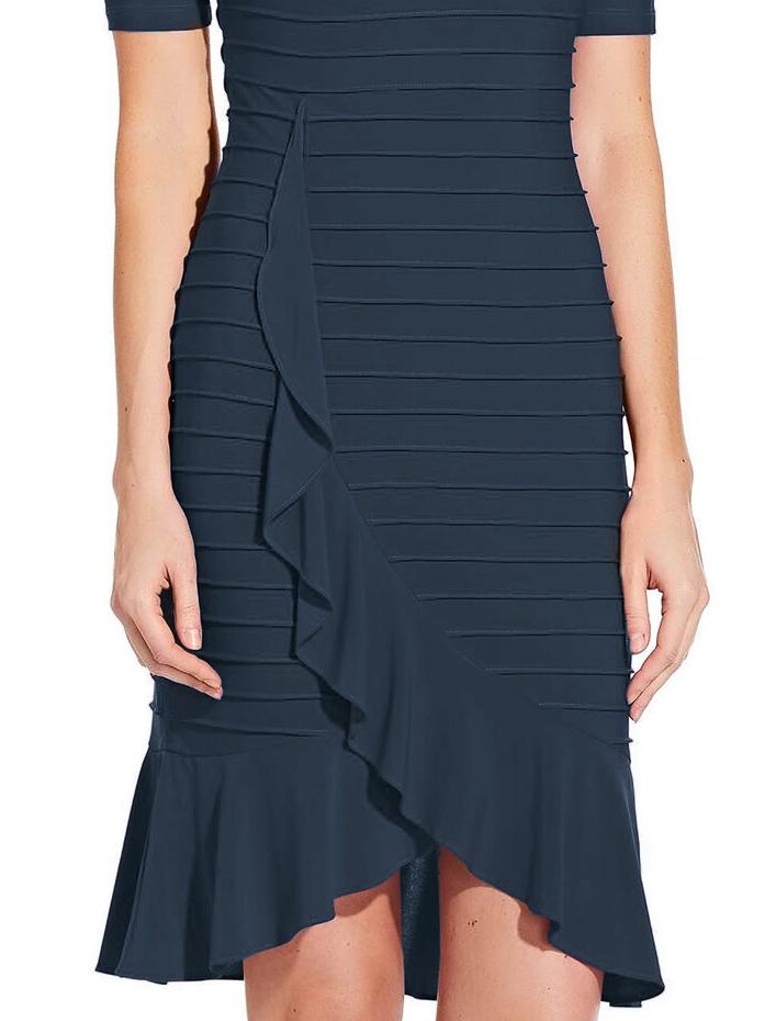 Adrianna Papell Pintucked Tulip Skirt Dress - /Blue - 14