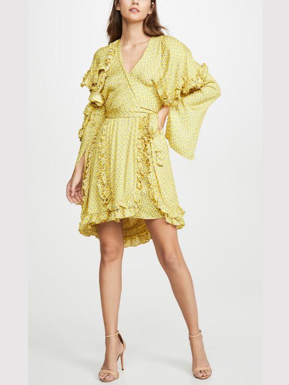 Preen By Thornton Bregazzi Rylee Ruffle Dress - Geometric - Yellow Multi/Yellow Tetris - M