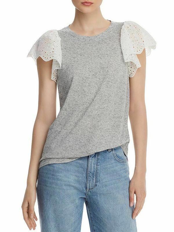 Rebecca Taylor Livy Eyelet Flutter Sleeve Top - /Gray Multi - M