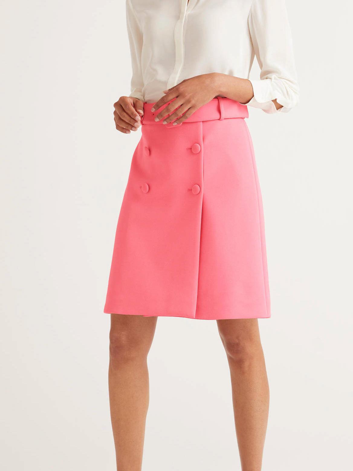 Boden Belted Four-Button A-Line Skirt - Abstract - Pink/Crayon Pink