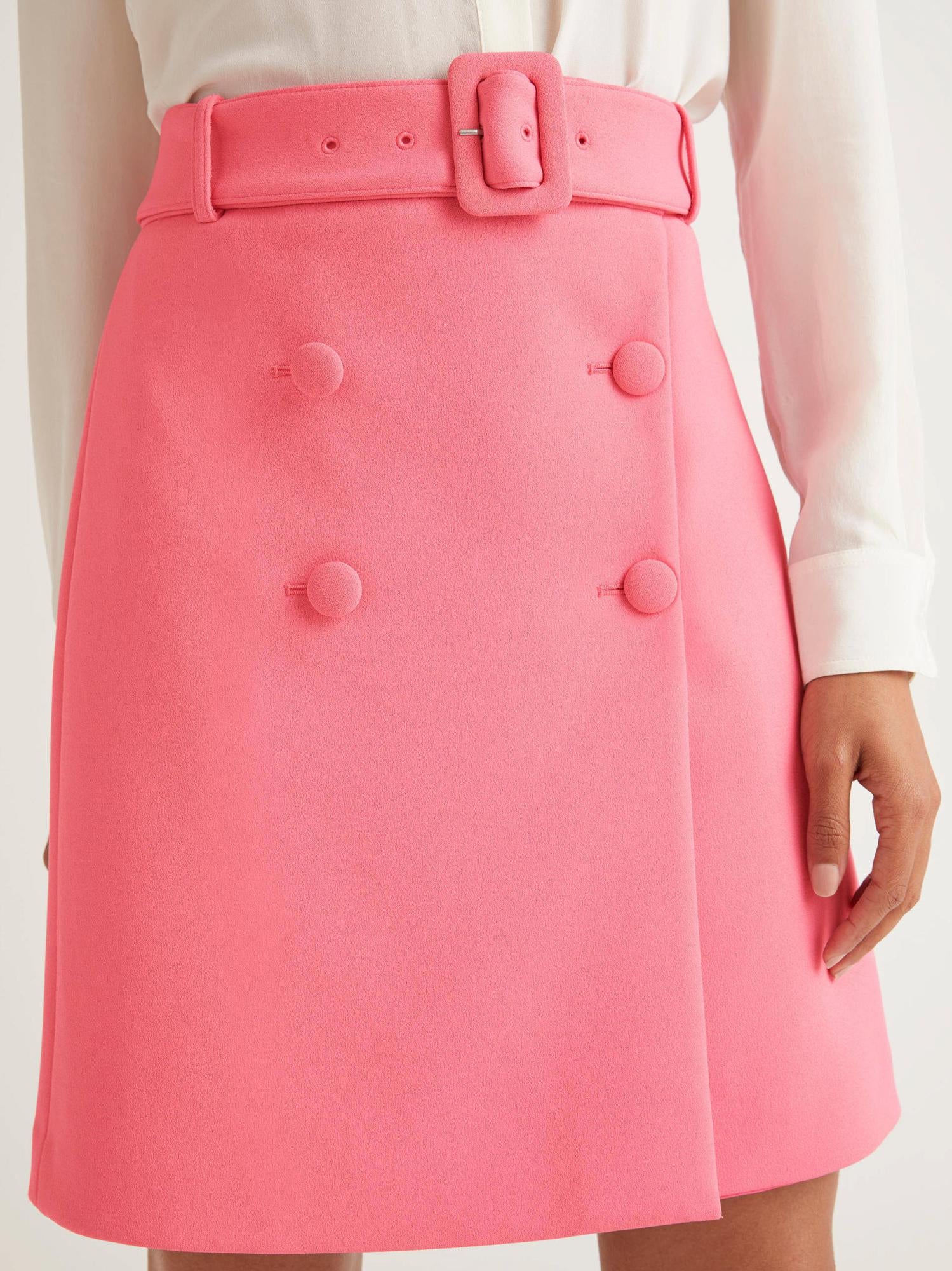 Boden Belted Four-Button A-Line Skirt - Abstract - Pink/Crayon Pink