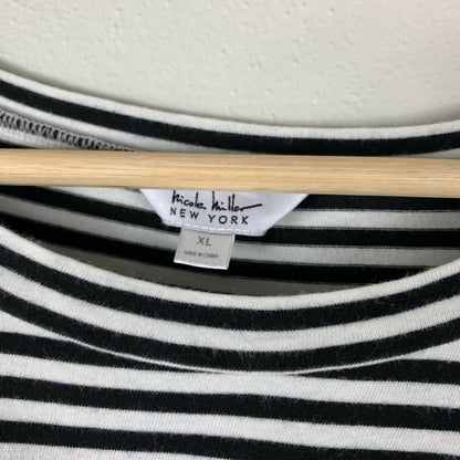 Nicole Miller NY Short Sleeve Ruffle Peplum Tee - Stripes - White Multi - XL