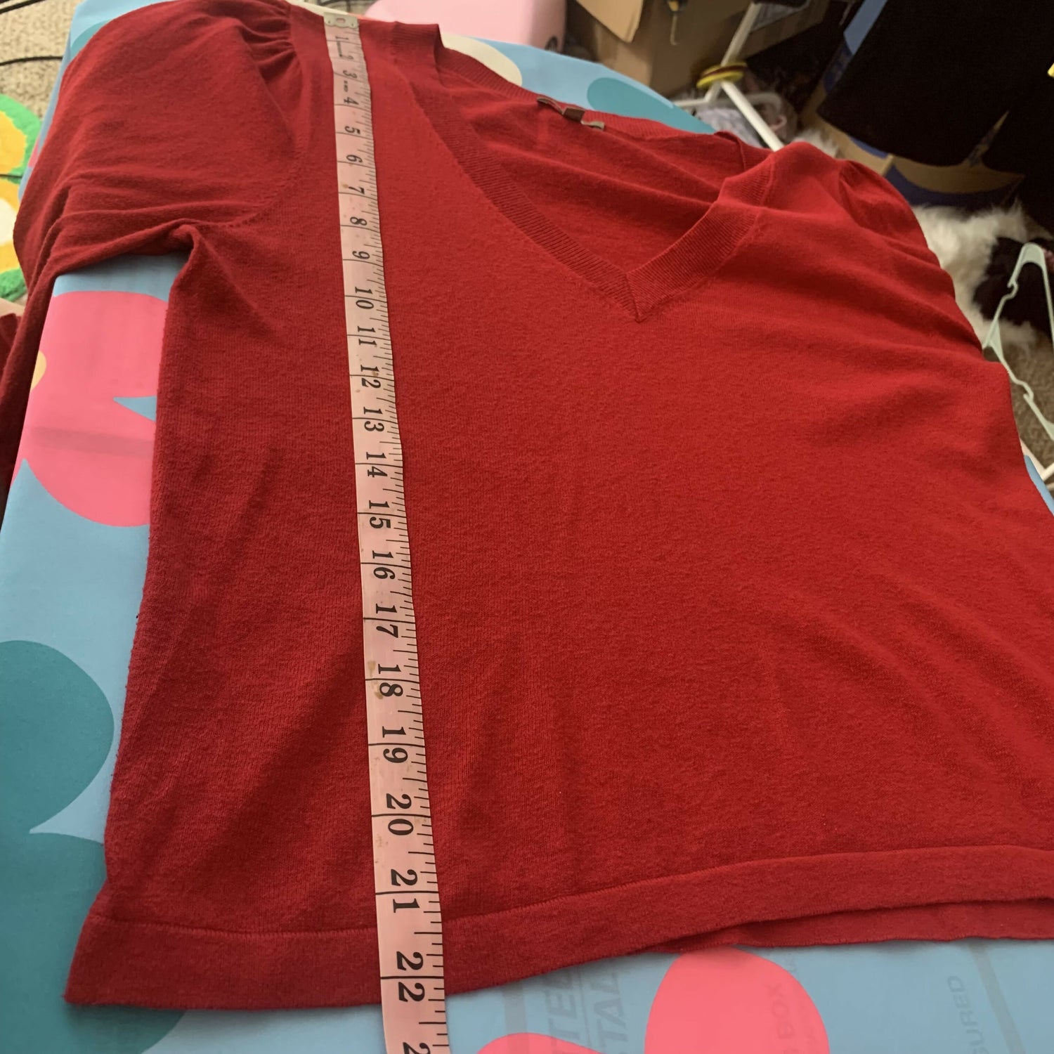 Lilla P 3/4 Puff Sleeve V-Neck Sweater - Red - M