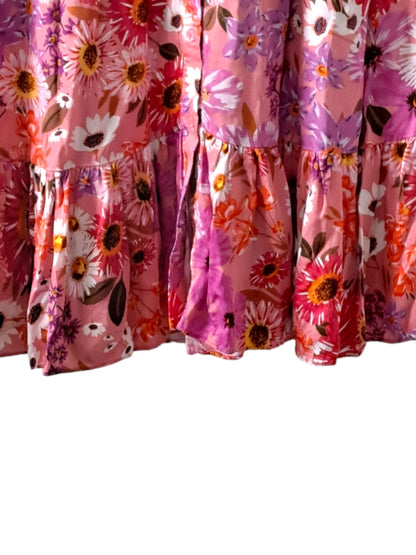 Rachel Parcell Fit &amp; Flare Tiered Hem Shirt Dress- Floral- Pink Multi/Botanical -10