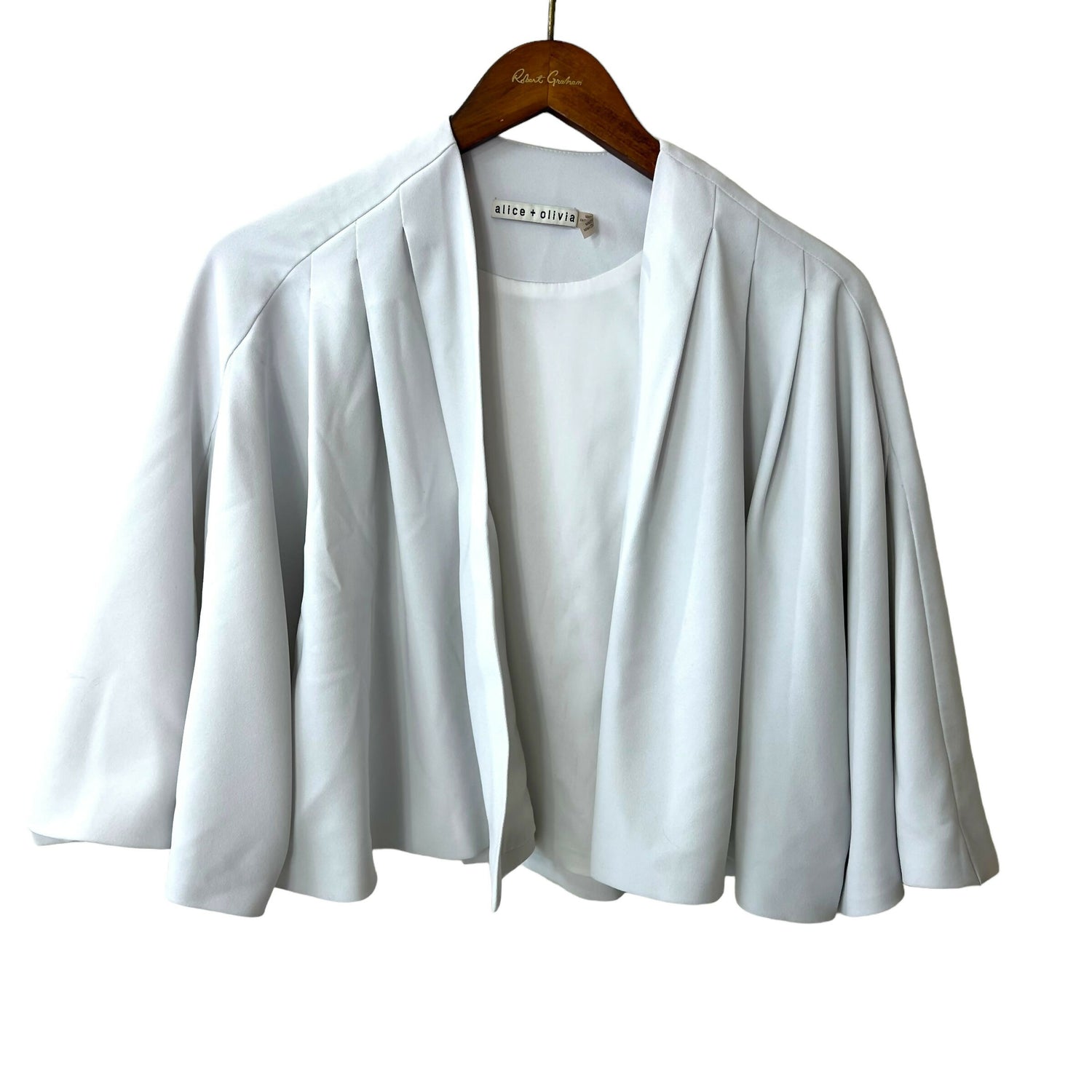 Alice + Olivia 3/4 Sleeve Open Front Cropped Jacket - White - S