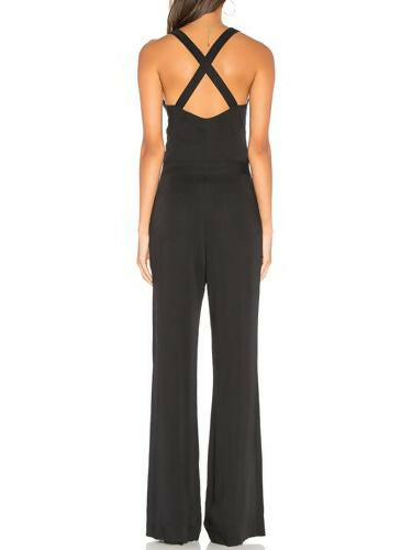 Bobi Black Sleeveless Cross-Back Zip-Front Jumpsuit - Black - XS