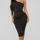 Fashion Nova Black One Shoulder Bodycon Midi / S NWOT