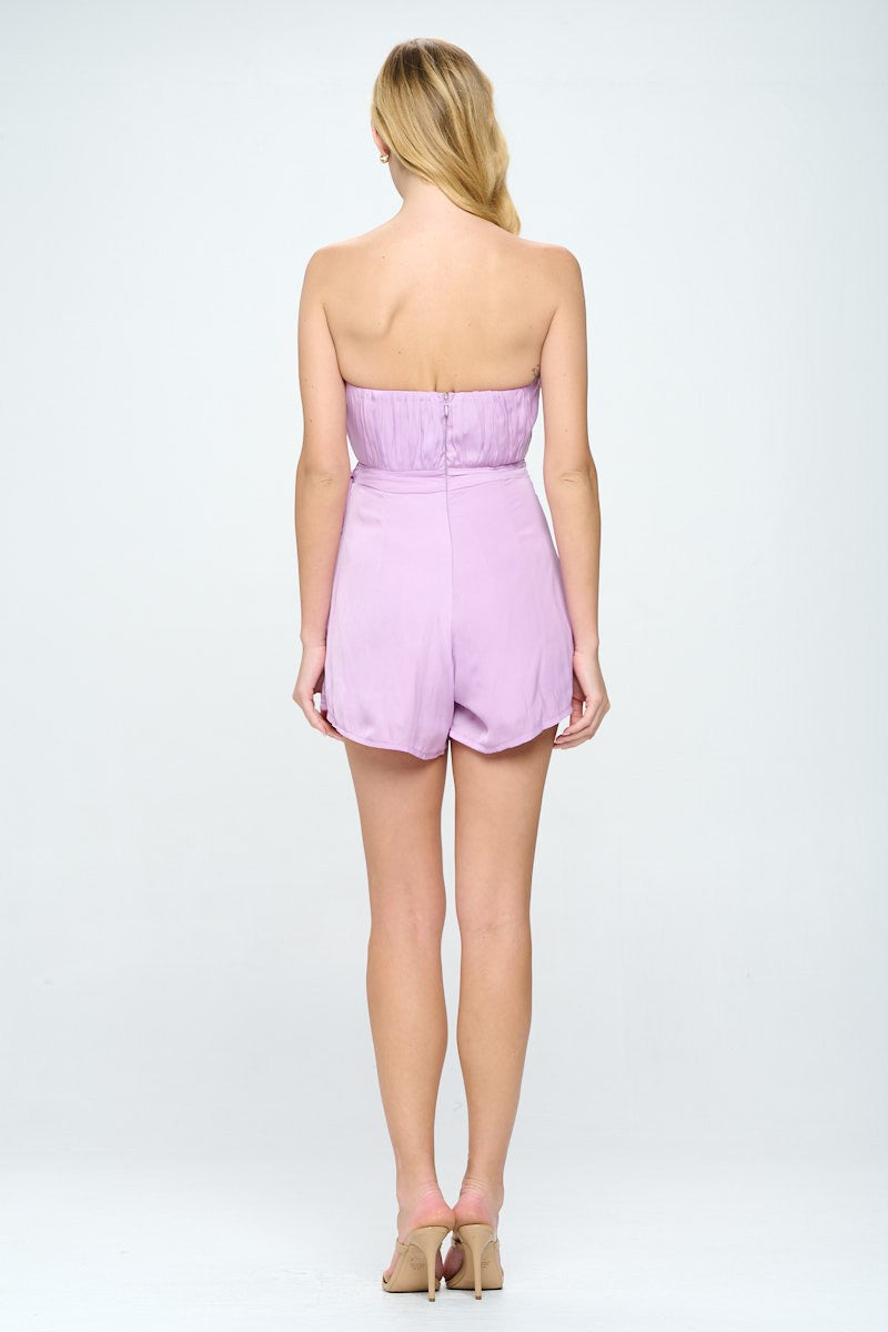 Lavender Strapless Satin Wrap Romper / M NWOT