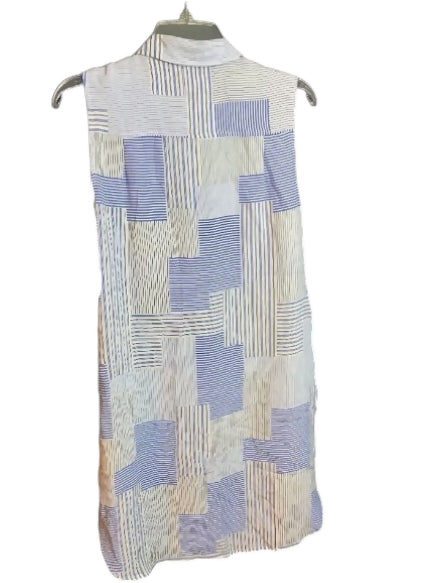 Equipment Michaela Linear Patchwork Silk Dress-Stripes-Blue Multi-Small