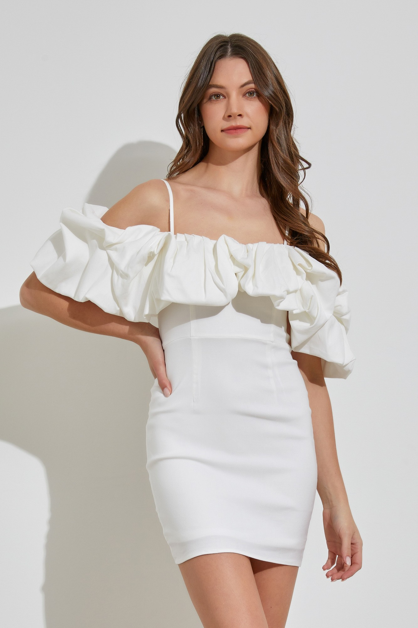 White Ruffle Off The Shoulder Mini