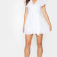 PrettyLittleThing White Embroidered Frill Shoulder Dress / XS