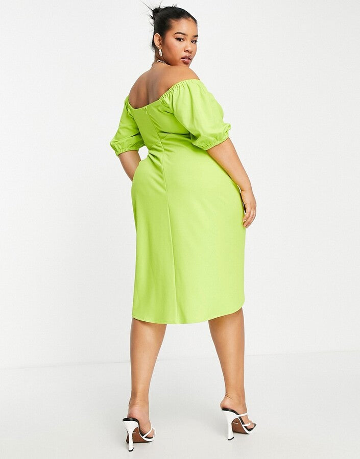 Asos Lime Green Off the Shoulder Midi / XL