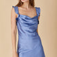 EnSemble Blue Satin Ruffle Strap Mini / M NWOT