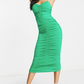 Asos Green Ruched Side Strappy Midi Dress