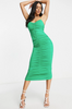 Asos Green Ruched Side Strappy Midi Dress