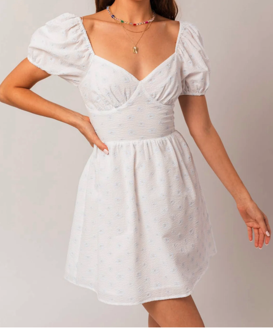 Le Lis White Floral Babydoll Linen Mini / M