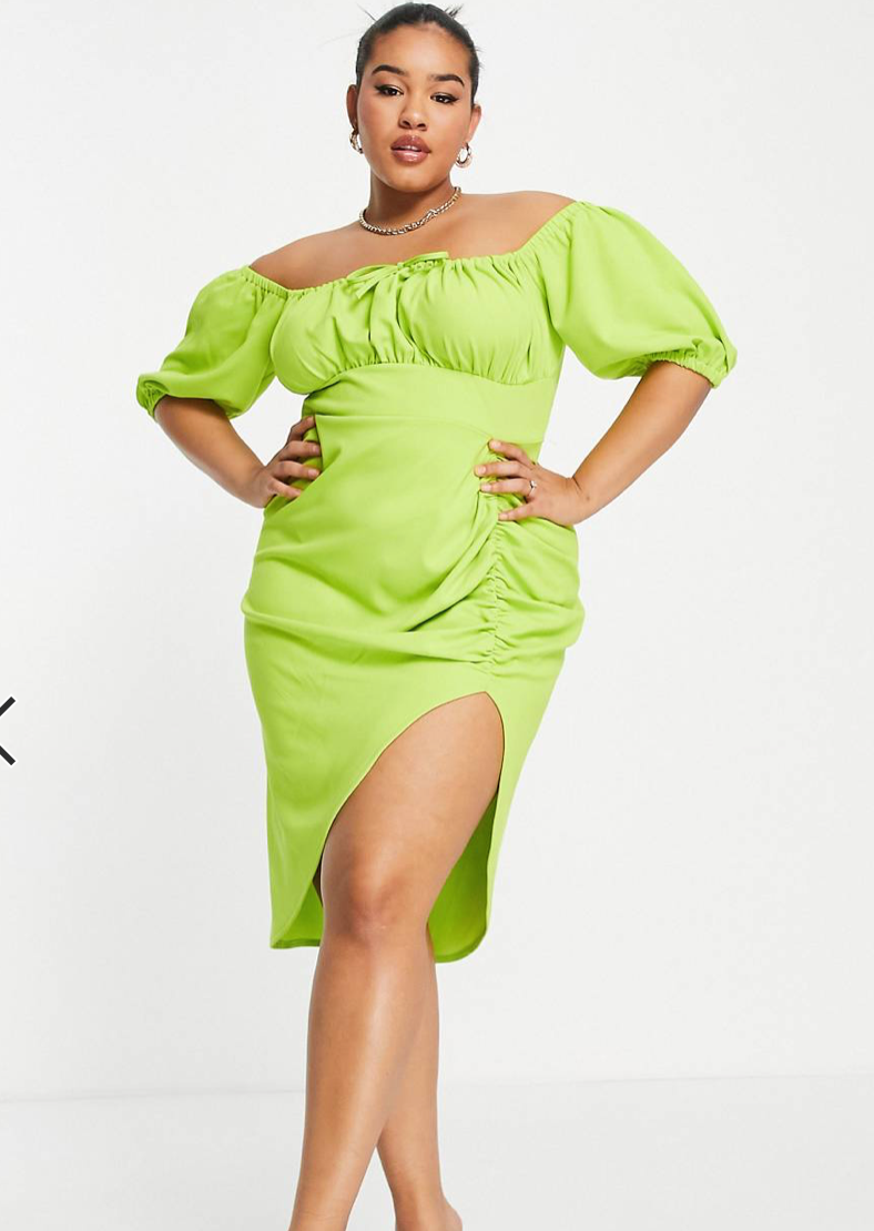 Asos Lime Green Off the Shoulder Midi / XL