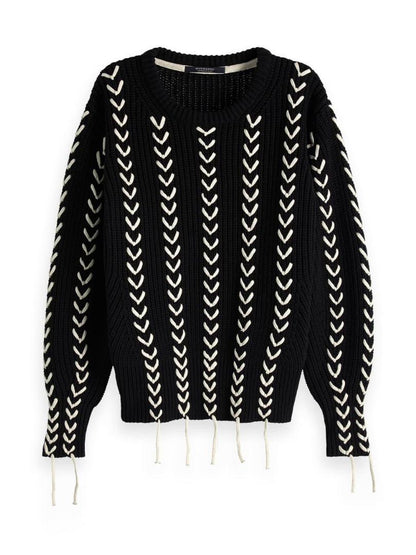 Scotch &amp; Soda Chunky Knit Lace-Up Sweater - /Black Multi