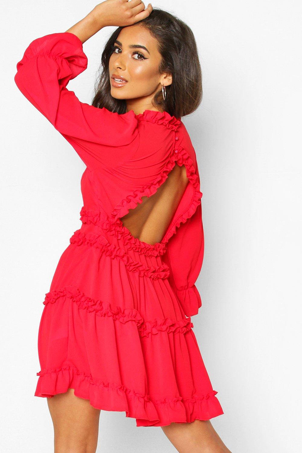 Boohoo Red Ruffle Flowy Mini / M