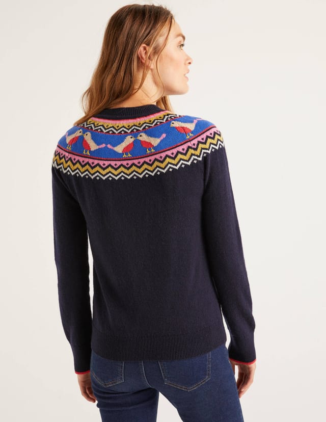 Boden Alpaca Blend Festive Fairisle Sweater - Multi-Print - Navy Multi/Navy - S