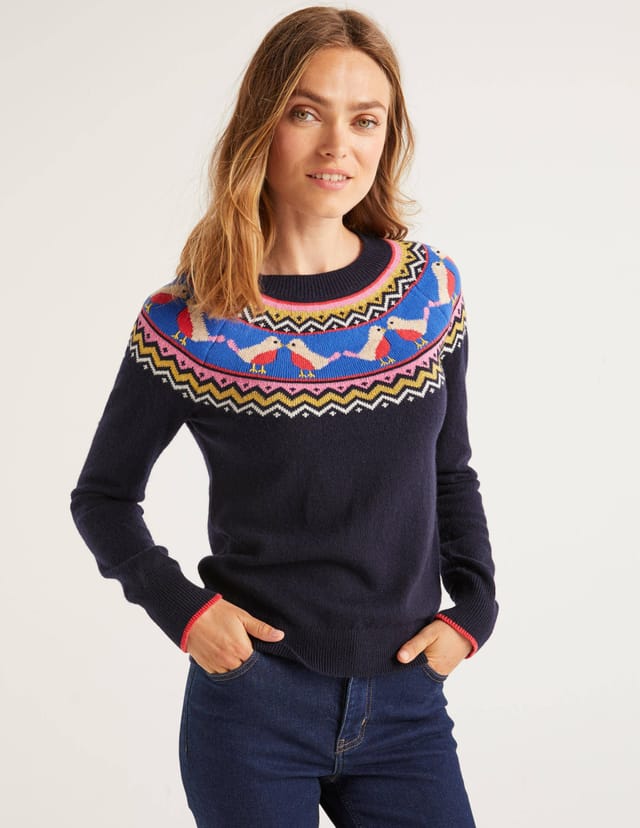 Boden Alpaca Blend Festive Fairisle Sweater - Multi-Print - Navy Multi/Navy - S