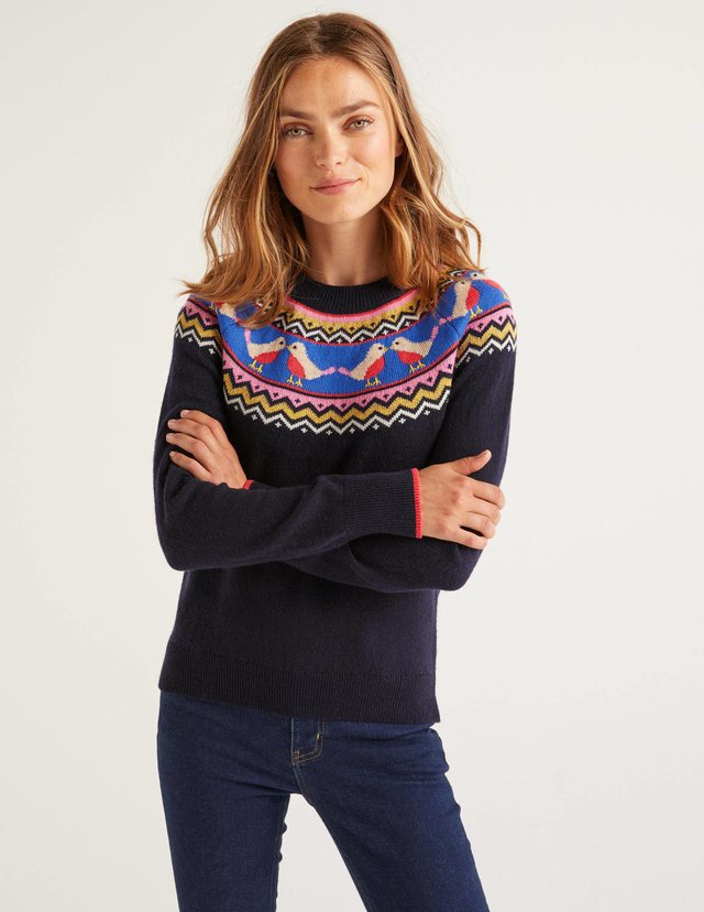 Boden Alpaca Blend Festive Fairisle Sweater - Multi-Print - Navy Multi/Navy - S