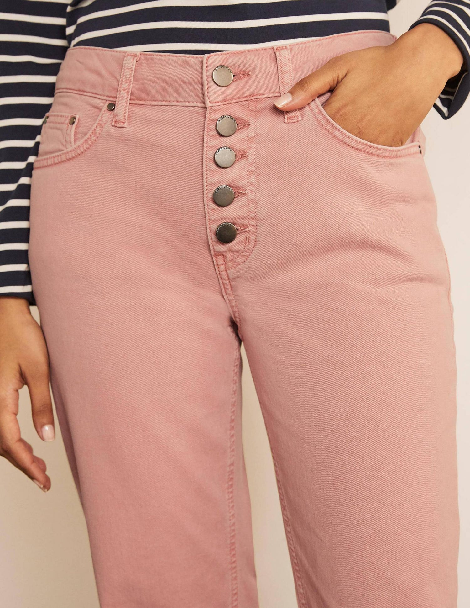 Boden Mid Rise Button Front Girlfriend Jeans - /Pink - 6