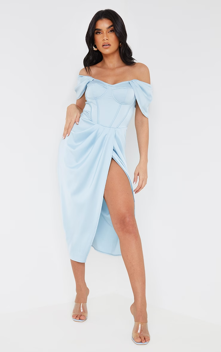 PrettyLittleThing Blue Satin High Slit Midi Dress / M NWOT