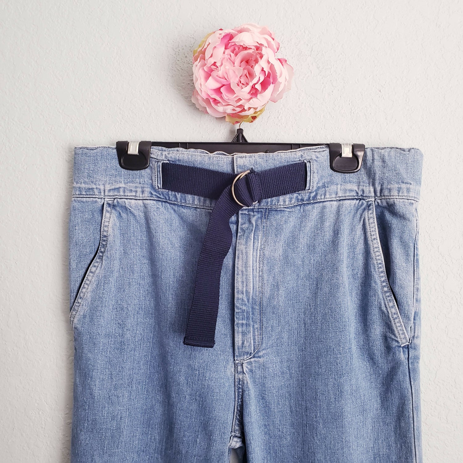 Rag &amp; Bone High-Rise Canvas Belt Wide Leg Jeans - /Blue - 26